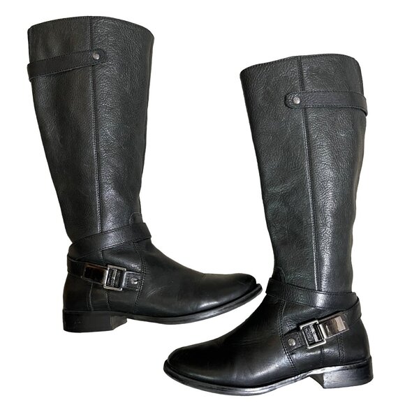Arturo Chiang Women's Boots Black Leather Chrome Buckle Straps Riding  Size 7.5W - Picture 6 of 11